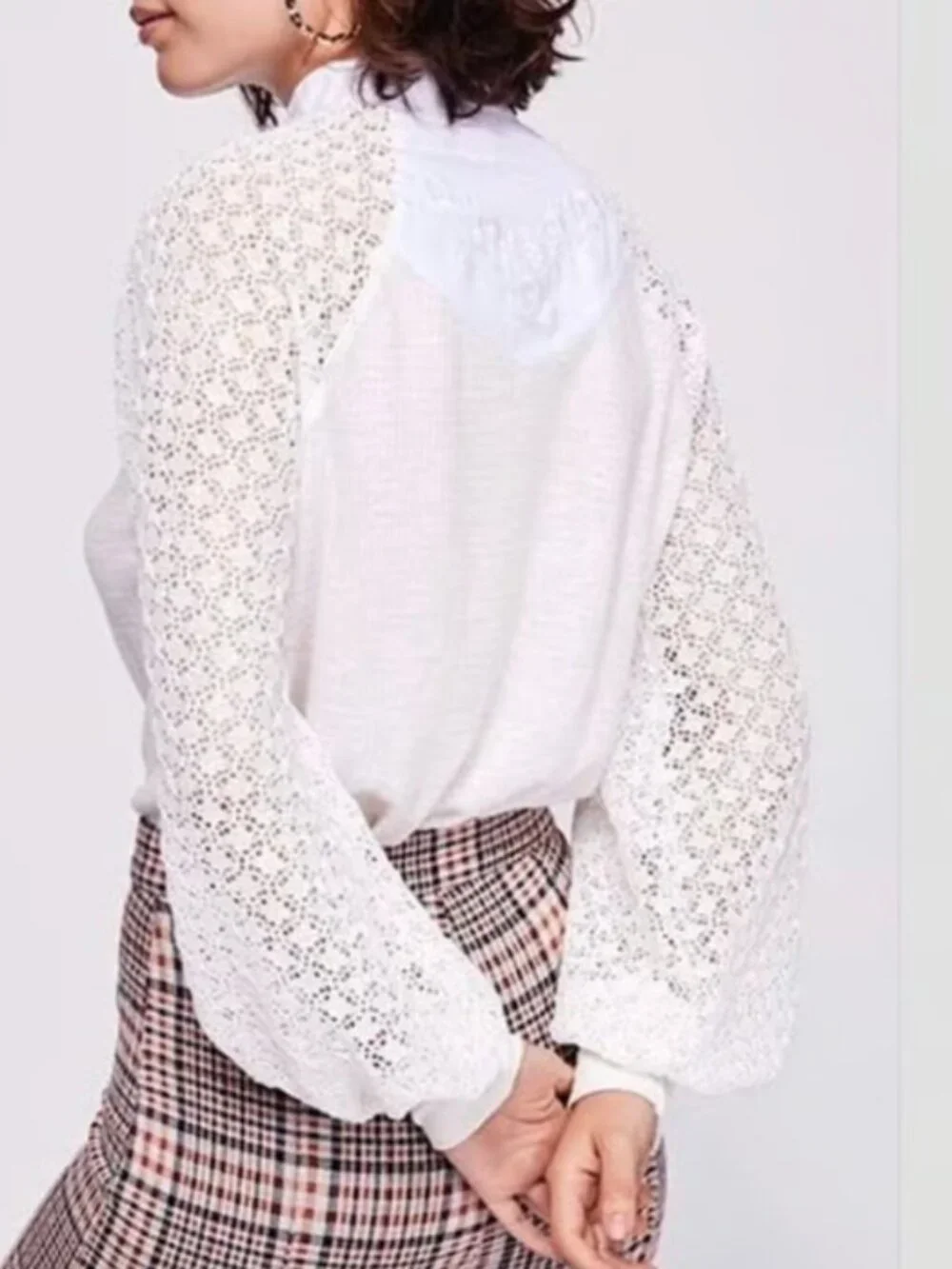 Free People Sweetest Thing Top S Ivory Lace Sleeve Thermal Knit Boho Romantic